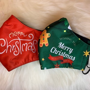 クリスマス大人用フェイスマスク、ホリデーフェイスマスク調節可能、コットンマスク、クリスマスギフト、メリークリスマスマスク、クリスマステーママスク、フィルターマスク