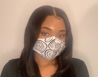 Floral Baumwollgesichtsmaske, schwarz und weiß, waschbar wiederverwendbar