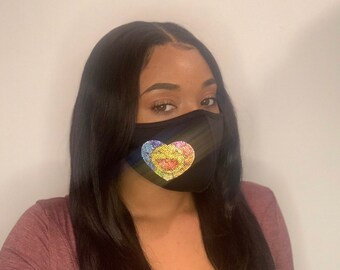 Strass Glitzer Herz Gesichtsmaske, Murakami inspiriert