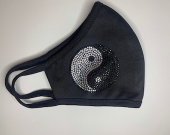 Yin Yang Strass Gesichtsmaske: Waschbare Bling Fashion Maske
