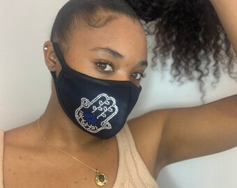 Rhinestone Hamsa Face Mask, Washable Boho Protective Mask, Evil Eye Spiritual symbol