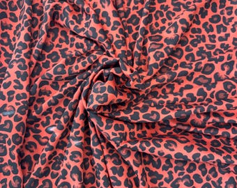 Roter Cheetah Stretch Stoff Meterware, Animal Print Baumwollmischgewebe, leuchtendes Rot