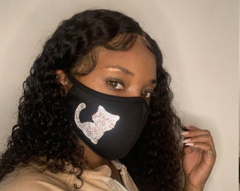 Strass Katzen Gesichtsmaske: Handgefertigte Baumwolle, waschbar, wiederverwendbar