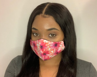 Rosa Baumwollgesichtsmaske mit Sonnenblumenmuster, hergestellt in den USA