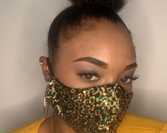 Gold Pailletten Gesichtsmaske: Glitzerndes Bling, waschbar, wiederverwendbar