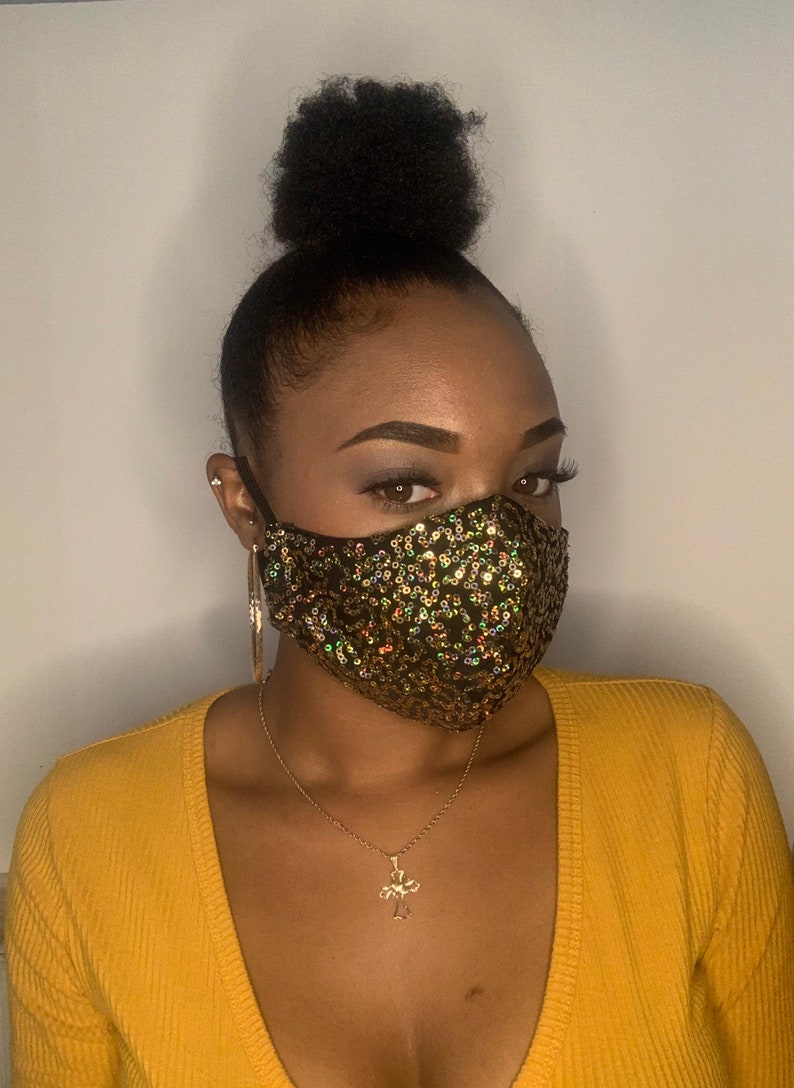 Sequin Glitter Face Mask Sparkly Bling Fashion Face Mask Gold Etsy