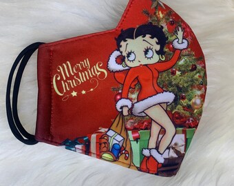 Betty Boop Christmas Face Mask: Washable 3-Layer Cloth Mask