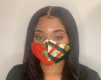 Rot und Schwarz Stoff Gesichtsmaske, waschbar im japanischen Stil, Erwachsene