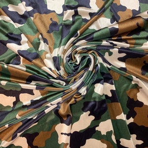 New Luxury Velvet Camouflage Fabric, Camouflage Green Brown Black Tan Fabric Army Green Camo velvet sold by the yard