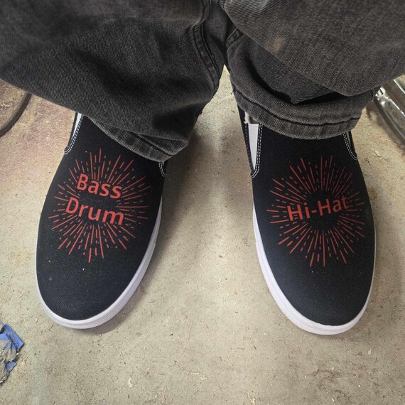 Drummer Shoes Hi hat Bass Drum Black Red Mens Slip on Canvas Shoes Etsy Canada