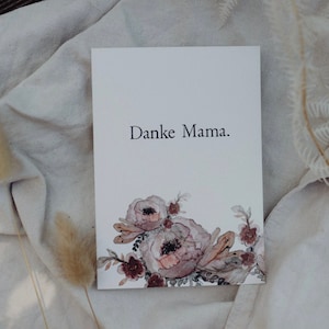 Postkarte "Danke Mama", Aquarell Karte gestempelt