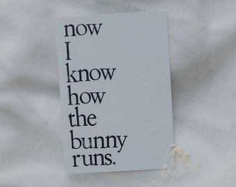 Postcard stamped "bunny runs"