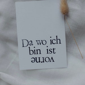 Postcard "where I am is in front", greeting card, card stamped, saying