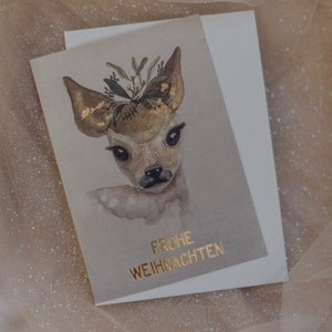 Veredelte Weihnachtskarte Set Reh mit Gold
