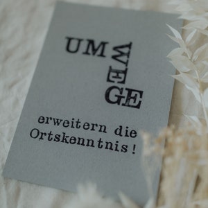 Postkarte "Umwege" gestempelter Spruch