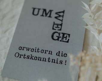 Postkarte "Umwege" gestempelter Spruch