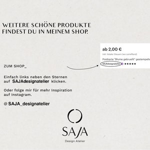 May include: A white card with black text that reads "WEITERE SCH&Ouml;NE PRODUKTE FINDEST DU IN MEINEM SHOP."  Below the text is a black arrow pointing to a white card with black text that reads "ab 2,00 &euro; Inkl. lokaler Steuern (wo zutreffend) Postkarte "Blume gebruellt" gestempelter Spruch SAJAdesignatelier *****".