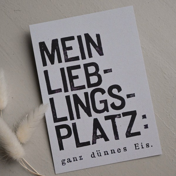 Postkarte "Dünnes Eis" gestempelter Spruch