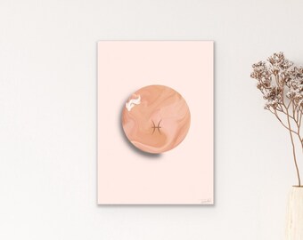 Pez luna, signo de pez astro, luna llena, tarjeta de luna, tarjeta de signo de pez, tarjeta de símbolo de pez, horóscopo, regalo para signo de pez