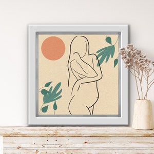 Dibujo Línea arte mujer arte cartel minimalista dibujo feminista Maternidad mujer embarazada futura mamá línea arte feminista regalo Día de San Valentín