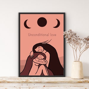 Familienposter, Mutterposter, mütterliche Liebe, Babyzimmer, dreifache Mondgöttin, Göttinnenposter, Muttertagsgeschenk