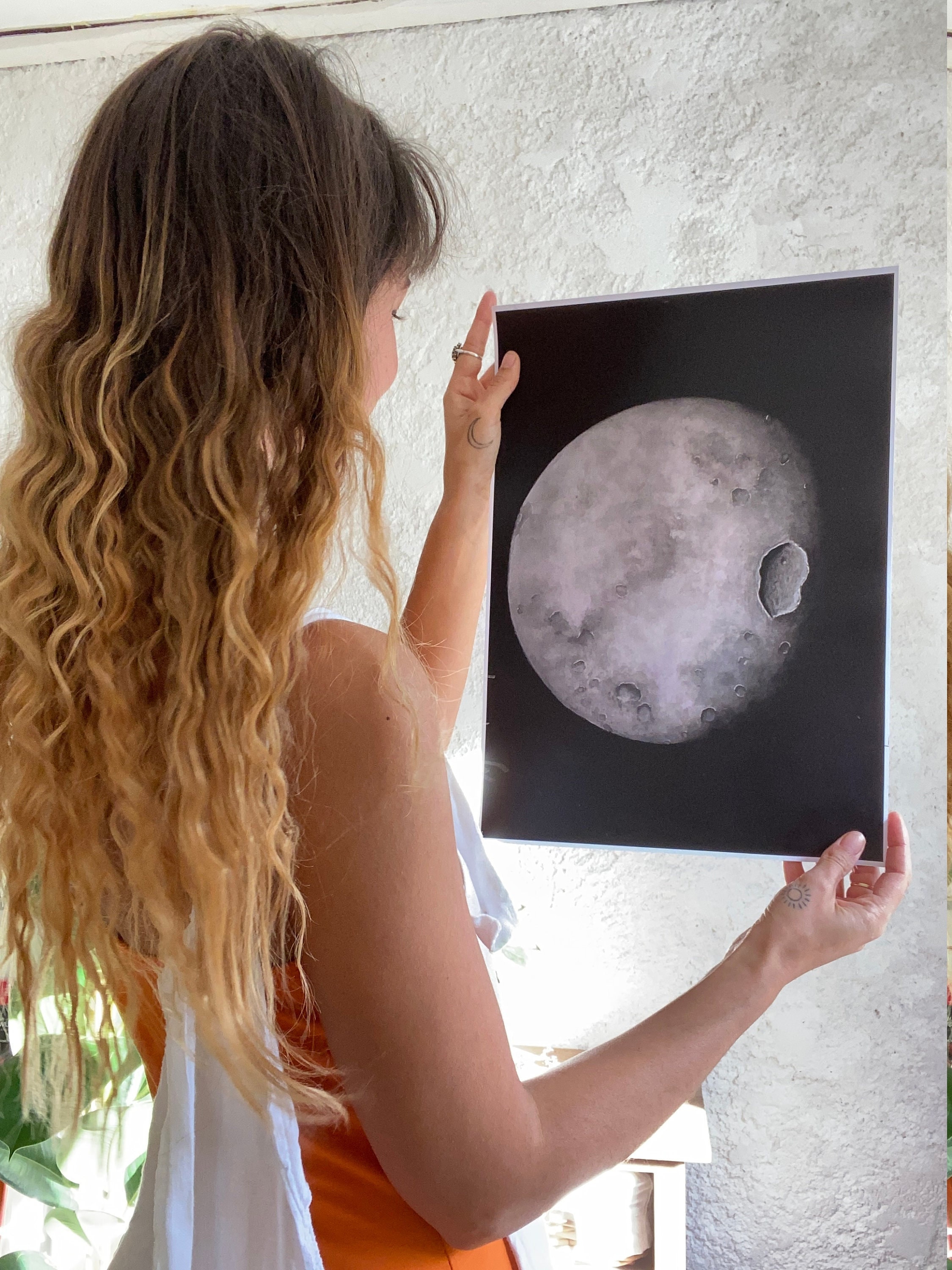 Grande Impression Tirage d'art Peinture Aquarelle Originale Lune Décoration Murale Intérieur Dessin 