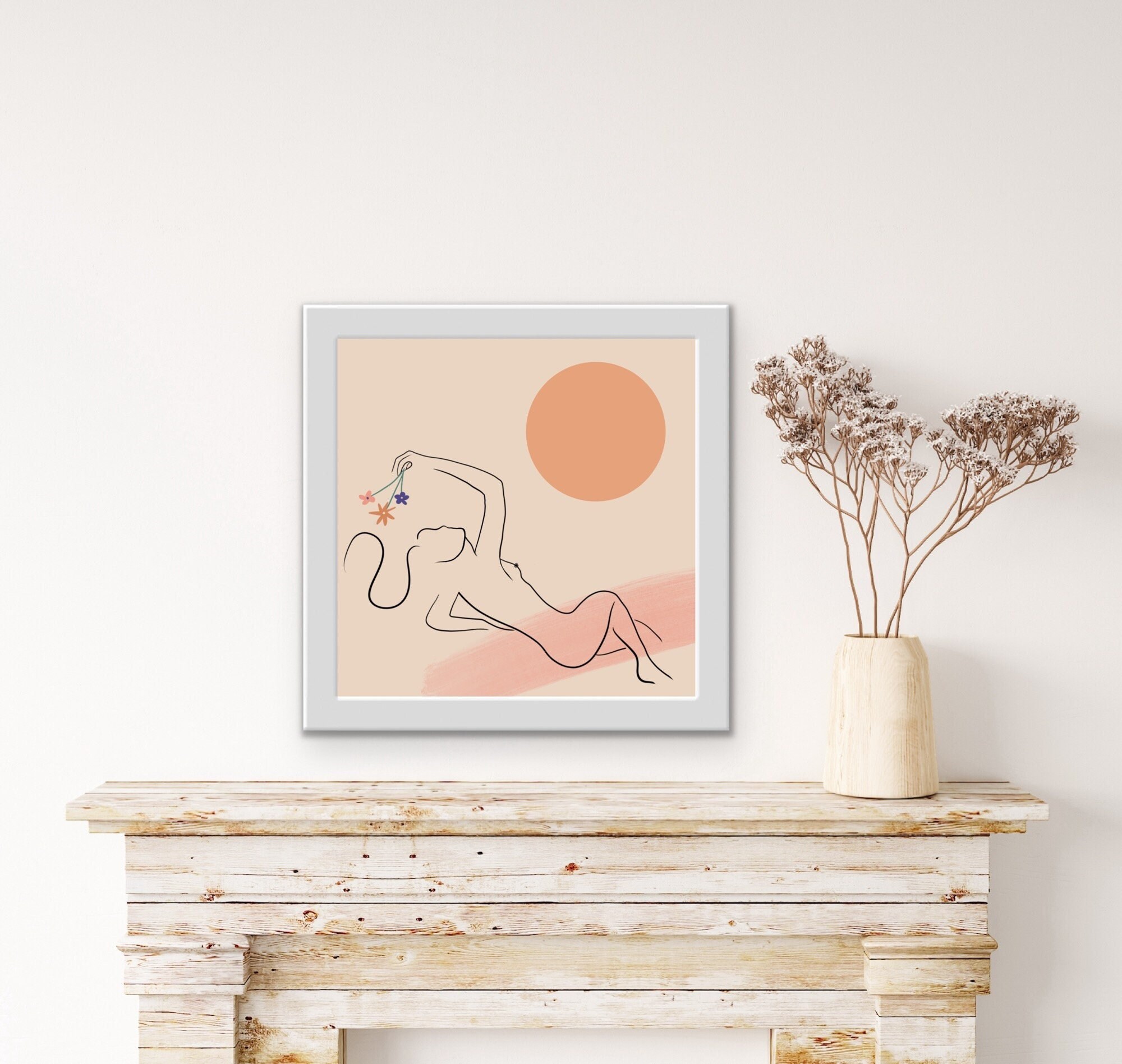 Line Art Impression Corps Femme Nue Abstrait Affiche d'art Carré Dessin Minimaliste Féministe Déco M