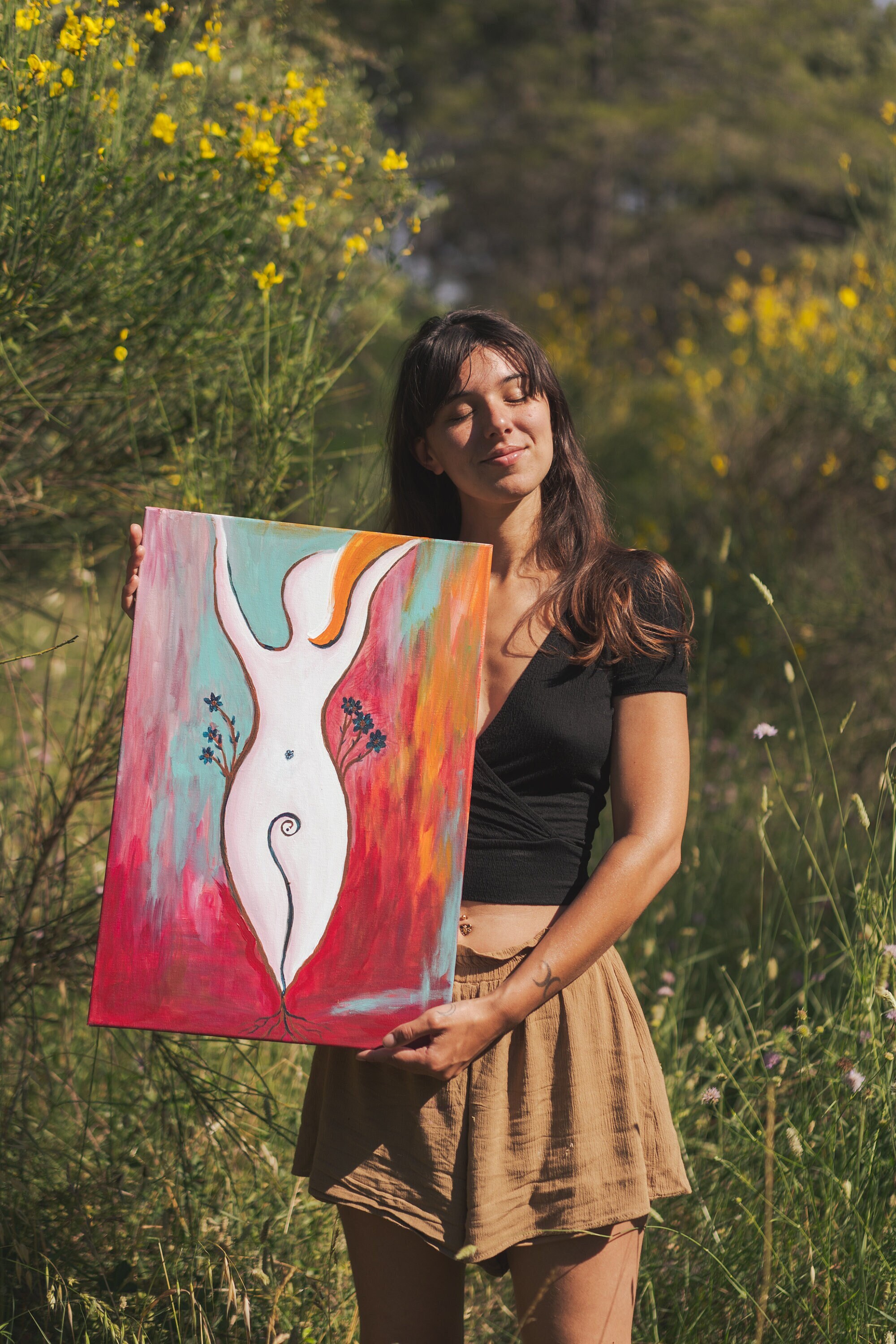 Tableau Peinture Acrylique sur Toile Rectangle Déesse Féminin Sacré Couleurs