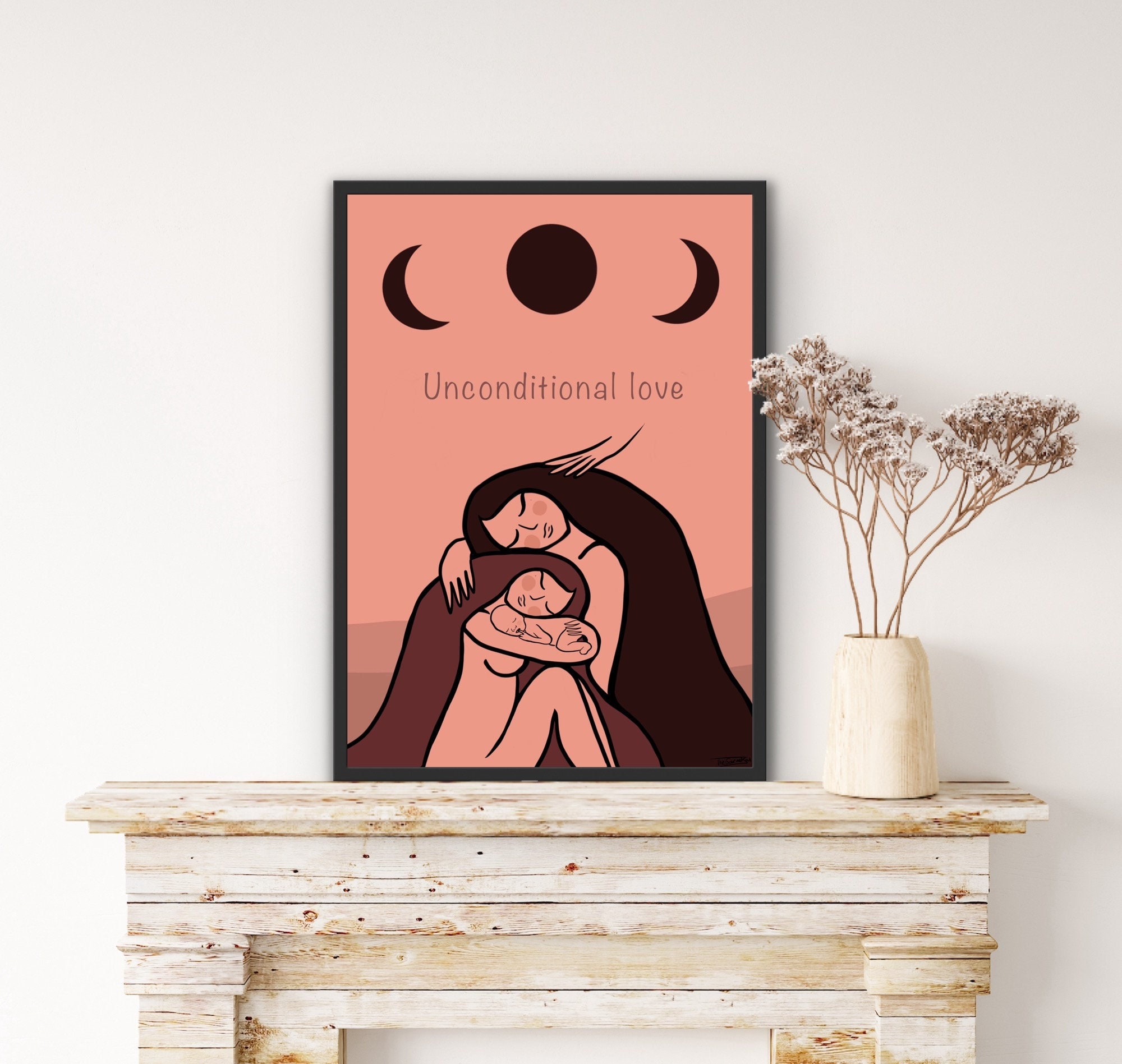 Affiche Famille, Affiche Mère, Amour Maternel, Chambre Bébé, Triple Lune Déesse, Maternité Spiritual