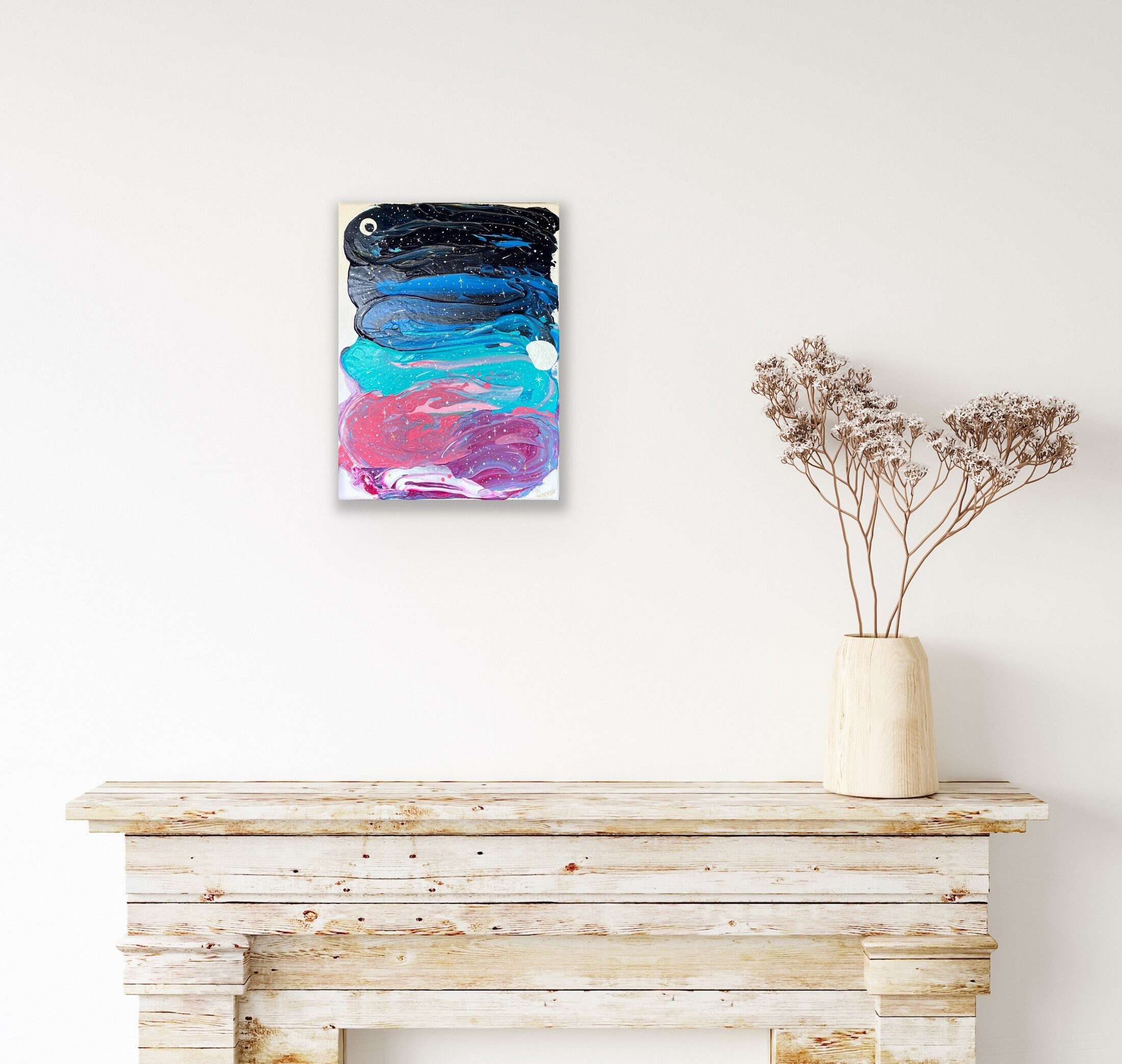 Tableau Peinture Acrylique Abstrait sur Toile Univers Ciel Étoilé