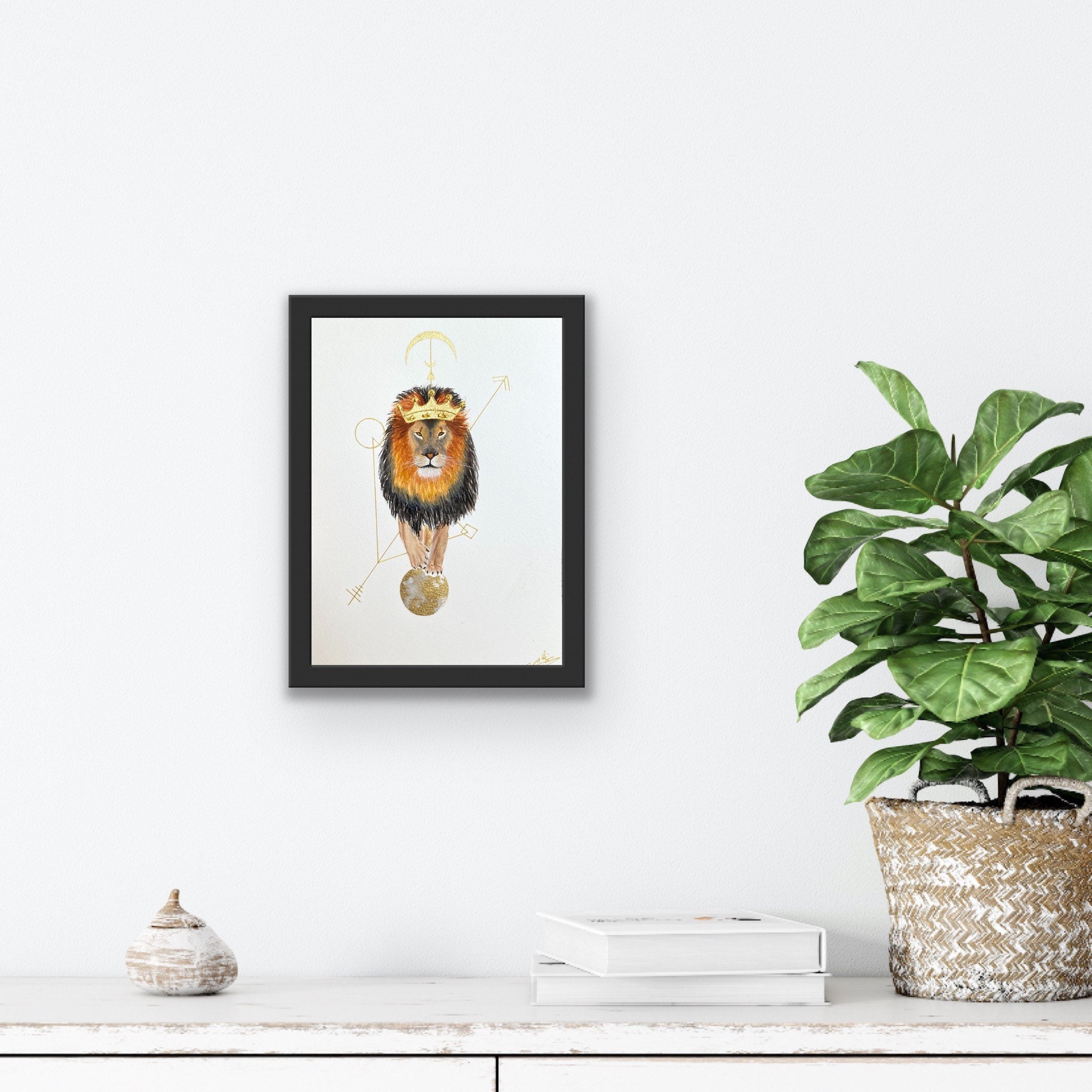 Illustration Originale Peinture Aquarelle Lion, Animal Faune Africaine, Affiche Lion, Art, Déco Cham