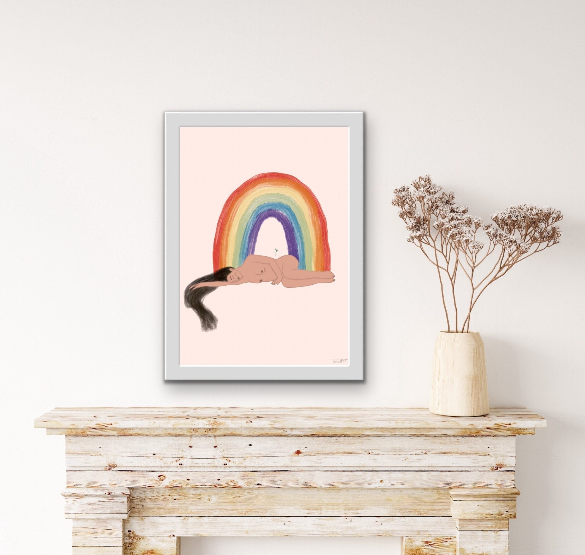 Affiche Femme Repos, Arc en Ciel Dessin, Affiche Feministe, Affiche Spirituelle, Guérison, Poster Ré