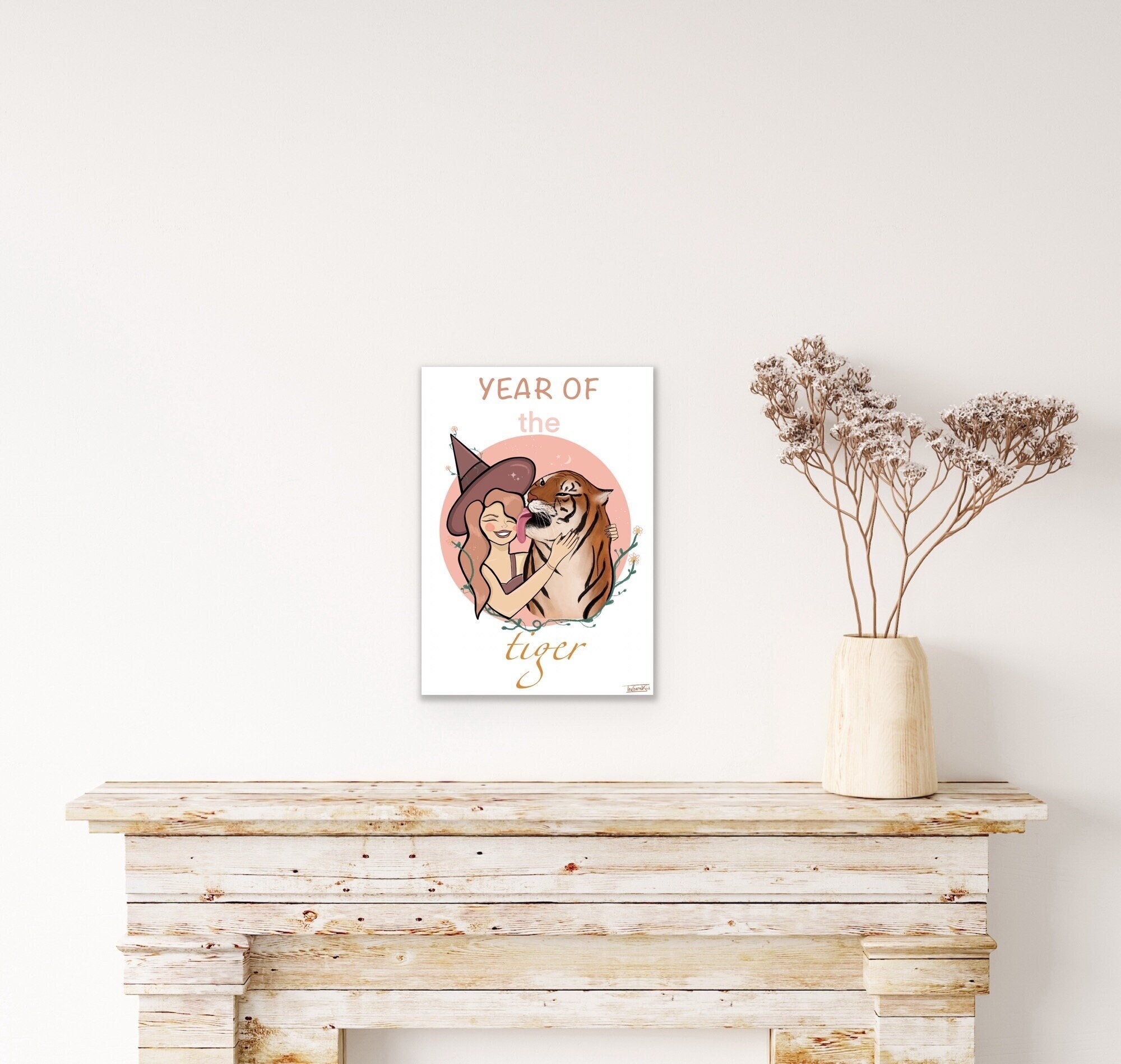 Affiche Année Du Tigre, Sorcière et Tigre Dessin, Affiche Carte, Witchy Vibes, Tigre, Mignonne