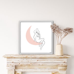 Rysunek liniowy kobieta księżyc plakat feministyczny minimalistyczny rysunek feministyczny Ciąża kobieta w ciąży przyszła matka kobieta prezent Walentynki