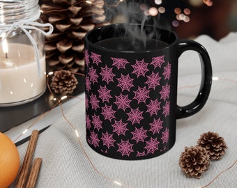 Pink Spider Web Spooky Mug | 11oz coffee tea mug drinking | kawaii pastel goth emo spooky spiders creepy punk
