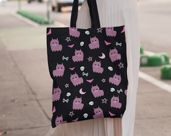 Witch llama pattern tote bag kawaii alpaca pastel goth side women bag accessory weird spooky