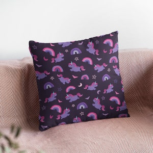 Pastel goth unicorn Pillow Case |  Purple pink spooky kawaii halloween rainbow home decor zombie