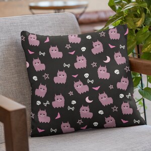 Witch llama pattern Square Pillow Case kawaii alpaca pastel goth home decor