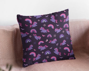 Pastel goth unicorn Pillow Case |  Purple pink spooky kawaii halloween rainbow home decor zombie