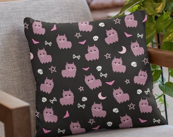 Witch llama pattern Square Pillow Case kawaii alpaca pastel goth home decor