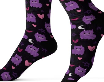 ゴシック ラマ ソックス | パステル ゴス 不気味な魔女 ハロウィン パンク アルパカ ダーク パープル かわいい | 昇華ソックス メンズ レディース