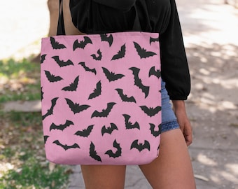 Pastel Goth Pink Bats Tote Bag | aesthetic fashion side messenger | cute girly candy punk spooky kawaii gothic rock metal halloween