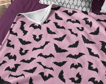 Różowy koc nietoperzy | Pastel Goth upiorny słodki dziewczęcy różowy nietoperz | horror kawaii polar wygodny koc na sofę tv | wystrój domu