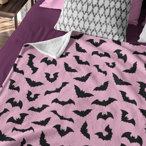Pink Bats Throw Blanket | Pastel Goth spooky cute girly pink bats | horror kawaii fleece comfy tv sofa blanket | home decor
