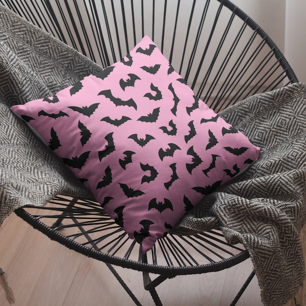 Pillow Case Black Bats pastel goth pastel punk pink cute spooky sofa Square girly gifts for her