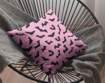 Pillow Case Black Bats pastel goth pastel punk pink cute spooky sofa Square girly gifts for her