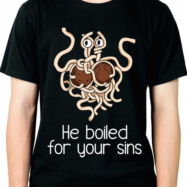 flying spaghetti monster fsm atheist t shirt tshirt tee black cartoon pasta pastafarian church