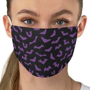 Purple bats Face Mask | Pastel goth spooky witch bats pattern | black and purple soft horror punk gothic