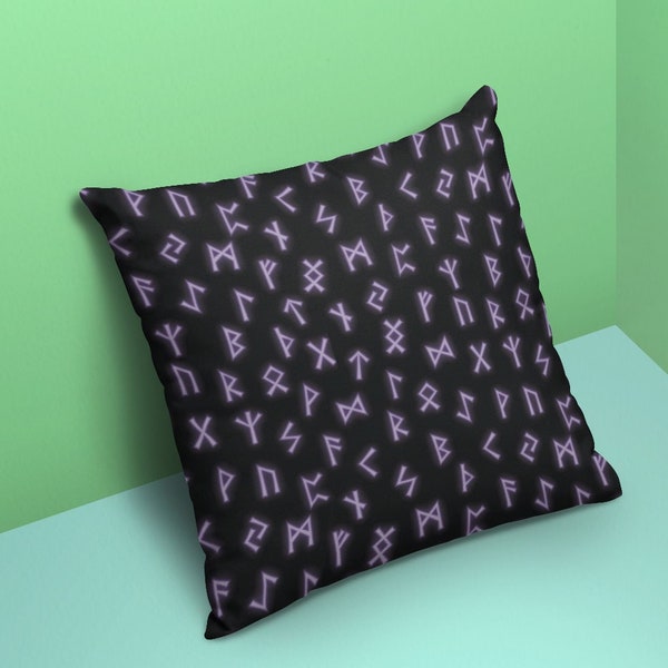 Purple Glowing Viking Runes Pillow Case | Magical glow symbols witch pattern | Magic ancient norse nordic Home decor