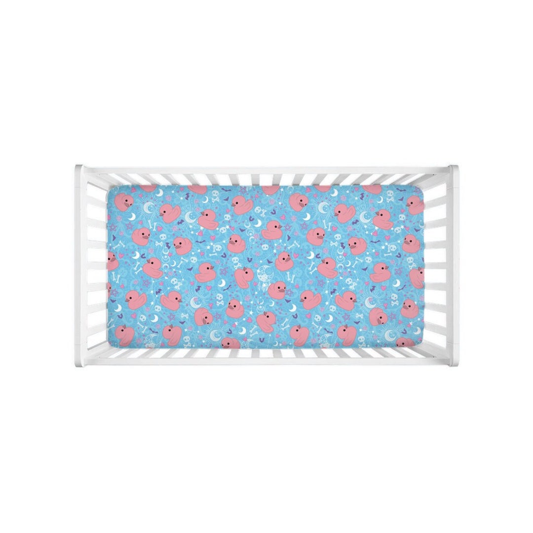 Pastel Goth Rubber Duck Crib Sheets Cute Baby Punk Toy Pink Spooky